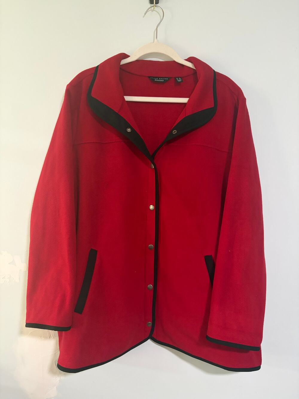 Susan Graver Weekend Polar Fleece Jacket Women's 2X Red Black Snap Front
